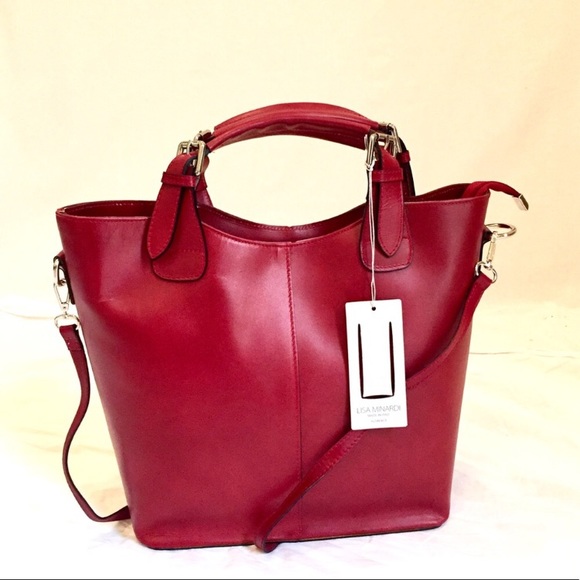 Lisa Minardi Buckle Handle Red Leather Satchel - Picture 3 of 8